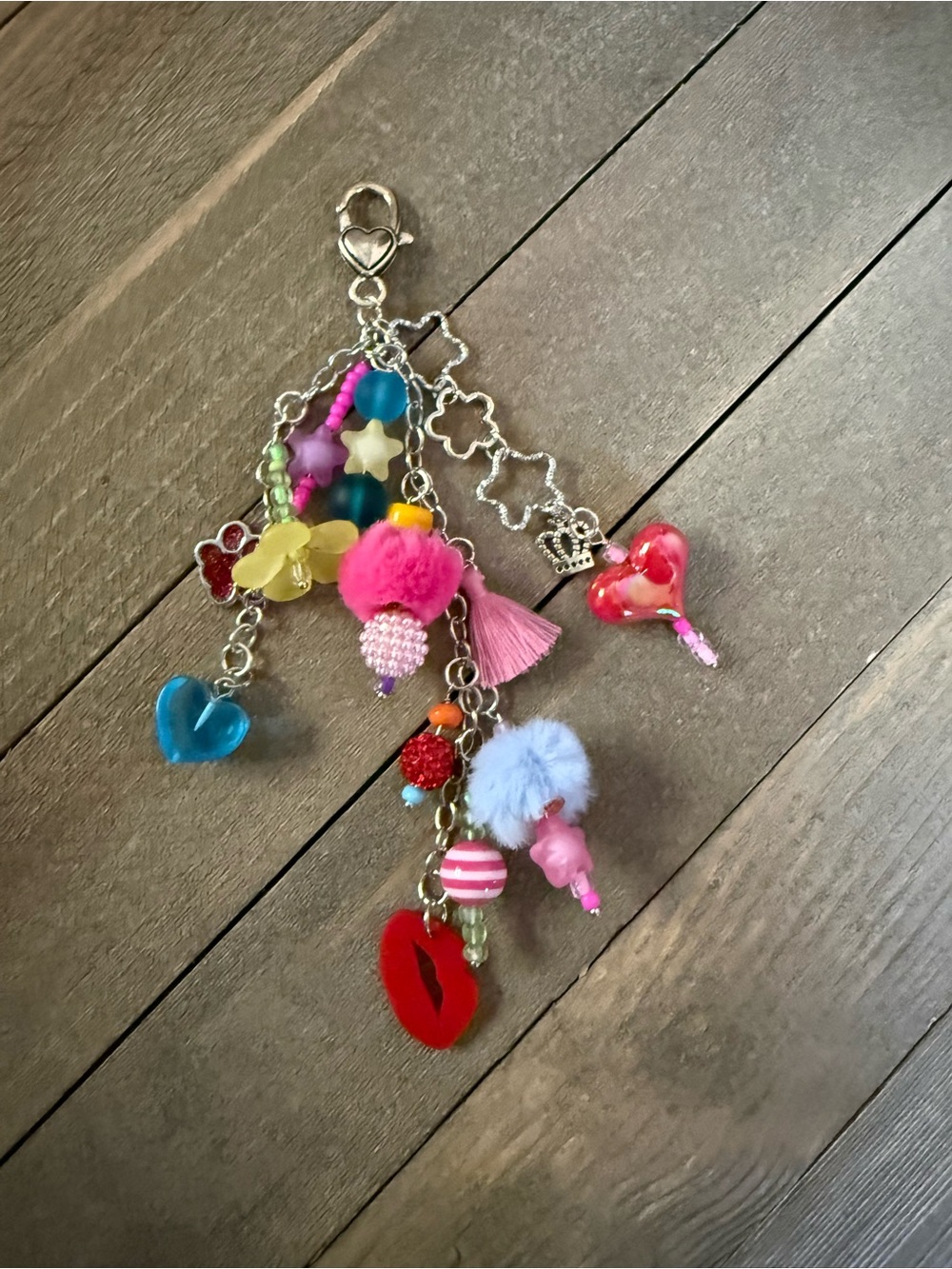 Adorable Handmade Bag Charm Lips Pom Poms Crown Dog Paw Hearts Flowers
